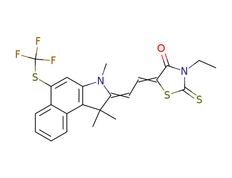Molecular Structure of 88581-41-3 (4-Thiazolidinone,
5-[[1,3-dihydro-1,1,3-trimethyl-5-[(trifluoromethyl)thio]-2H-benz[e]indol-2
-ylidene]ethylidene]-3-ethyl-2-thioxo-)