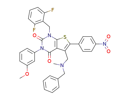 5-[(benzyl-methyl-amino)-methyl]-1-(2,6-difluoro-benzyl)-3-(3-methoxy-phenyl)-6-(4-nitro-phenyl)-1<i>H</i>-thieno[2,3-<i>d</i>]pyrimidine-2,4-dione