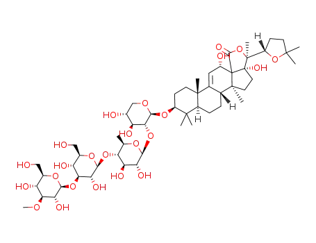Molecular Structure of 137252-03-0 (Lanost-9(11)-en-18-oicacid, 22,25-epoxy-12,17,20-trihydroxy-3-[(O-3-O-methyl-b-D-glucopyranosyl-(1&reg;3)-O-b-D-glucopyranosyl-(1&reg;4)-O-6-deoxy-b-D-glucopyranosyl-(1&reg;2)-b-D-xylopyranosyl)oxy]-, g-lactone, (3b,12a,22R)-)