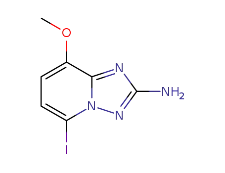 Molecular Structure of 492468-97-0 (8-Methoxy-5-iodo-[1,2,4]triazolo[1,5-a]pyridin-2-yl-amine)