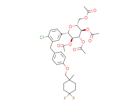 Molecular Structure of 1360569-42-1 ((2R,3R,4R,5S,6S)-2-(acetoxymethyl)-6-(4-chloro-3-(4-((4,4-difluoro-1-methylcyclohexyl)methoxy)benzyl)phenyl)tetratydro-2H-3,4,5-triyl triacetate)