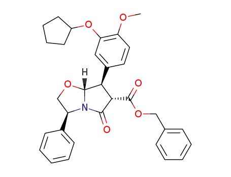 Molecular Structure of 145548-97-6 ((3S,6S,7R,7aR)-7-(3-Cyclopentyloxy-4-methoxy-phenyl)-5-oxo-3-phenyl-hexahydro-pyrrolo[2,1-b]oxazole-6-carboxylic acid benzyl ester)