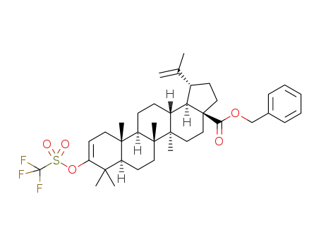 Molecular Structure of 1350915-20-6 ((1R,3aS,5aR,5bR,7aR,11aR,11bR,13aR,13bR)-benzyl 5a,5b,8,8,11a-pentamethyl-1-(prop-1-en-2-yl)-9-(((trifluoromethyl)sulfonyl)oxy)-2,3,3a,4,5,5a,5b,6,7,7a,8,11,11a,11b,12,13,13a,13b-octadecahydro-1H-cyclopenta[a]chrysene-3a-carboxylate)