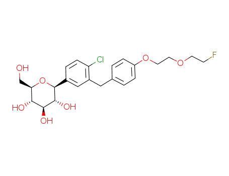 Molecular Structure of 1118567-12-6 ((2S,3R,4R,5S,6R)-2-(4-chloro-3-(4-(2-(2-fluoroethoxy)ethoxy)benzyl)phenyl)-6-(hydroxymethyl)tetrahydro-2H-pyran-3,4,5-triol)