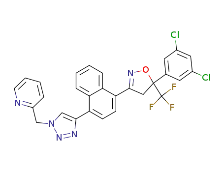 Molecular Structure of 1234381-72-6 (2-(4-{4-[5-(3,5-dichloro-phenyl)-5-trifluoromethyl-4,5-dihydro-isoxazol-3-yl]-naphthalen-1-yl}-[1,2,3]triazol-1-ylmethyl)-pyridine)