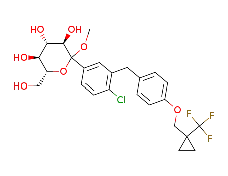 (3R,4S,5S,6R)-2-(4-chloro-3-(4-((1-(trifluoromethyl)cyclopropyl)methoxy)benzyl)phenyl)-6-(hydroxymethyl)-2-methoxytetrahydro-2H-pyran-3,4,5-triol