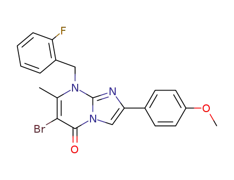 Molecular Structure of 485404-36-2 (Imidazo[1,2-a]pyrimidin-5(8H)-one,
6-bromo-8-[(2-fluorophenyl)methyl]-2-(4-methoxyphenyl)-7-methyl-)