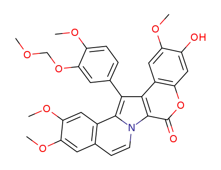 Molecular Structure of 1225441-64-4 (3-hydroxy-2,11,12-trimethoxy-14-[4-methoxy-3-(methoxymethoxy)phenyl]-6H-[1]benzopyrano[4',3':4,5]pyrrolo[2,1-a]isoquinolin-6-one)