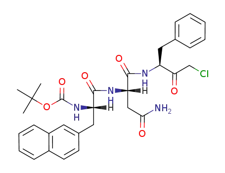 Molecular Structure of 1026485-87-9 ({(S)-1-[(S)-1-((S)-1-Benzyl-3-chloro-2-oxo-propylcarbamoyl)-2-carbamoyl-ethylcarbamoyl]-2-naphthalen-2-yl-ethyl}-carbamic acid tert-butyl ester)