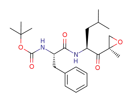 Molecular Structure of 1469983-01-4 (tert-butyl ((S)-1-(((S)-4-methyl-1-((R)-2-methyloxiran-2-yl)-1-oxopentan-2-yl)amino)-1-oxo-3-phenylpropan-2-yl)carbamate)