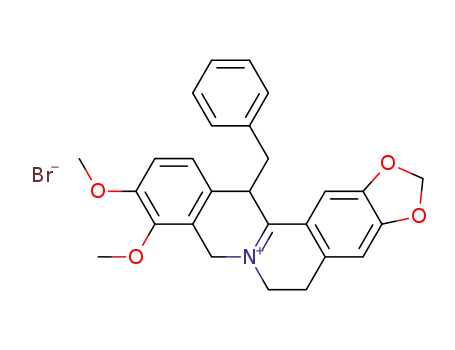 Molecular Structure of 71046-88-3 (13-benzyl-9,10-dimethoxy-5,6,8,13-tetrahydro-[1,3]dioxolo[4,5-<i>g</i>]isoquino[3,2-<i>a</i>]isoquinolinylium; bromide)
