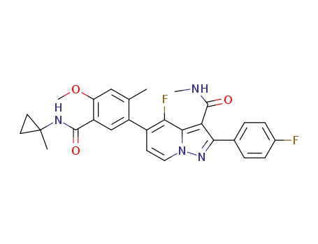 4-fluoro-2-(4-fluorophenyl)-5-(4-methoxy-2-methyl-5-(1-methylcyclopropylcarbamoyl)phenyl)-N-methylpyrazolo[1,5-a]pyridine-3-carboxamide