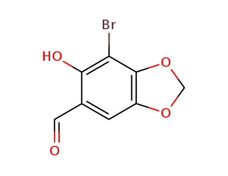 Molecular Structure of 214285-14-0 (1,3-Benzodioxole-5-carboxaldehyde, 7-bromo-6-hydroxy-)
