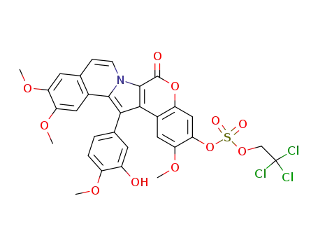 Molecular Structure of 895632-77-6 (14-(3-hydroxy-4-methoxyphenyl)-2,11,12-trimethoxy-6-oxo-6H-[1]benzopyrano[4',3':4,5]pyrrolo[2,1-a]isoquinolin-3-yl 2,2,2-trichloroethyl sulfate)