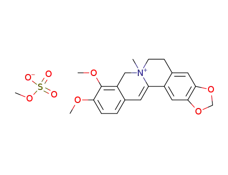Molecular Structure of 32245-50-4 (9,10-dimethoxy-7-methyl-5,8-dihydro-6<i>H</i>-[1,3]dioxolo[4,5-<i>g</i>]isoquino[3,2-<i>a</i>]isoquinolinium; methyl sulfate)