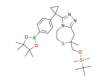 Molecular Structure of 1403396-21-3 (8-({[tert-butyl(dimethyl)silyl]oxy}methyl)-8-methyl-3-{1-[4-(4,4,5,5-tetramethyl-1,3,2-dioxaborolan-2-yl)phenyl]cyclopropyl}-5,6,8,9-tetrahydro[1,2,4]triazolo[4,3-d][1,4]thiazepine)