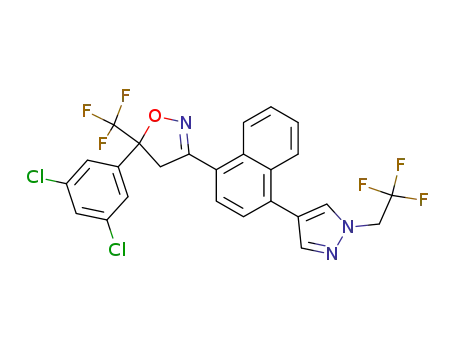 Molecular Structure of 1234381-54-4 (5-(3,5-dichloro-phenyl)-3-{4-[1-(2,2,2-trifluoro-ethyl)-1H-pyrazol-4-yl]-naphthalen-1-yl}-5-trifluoromethyl-4,5-dihydro-isoxazole)