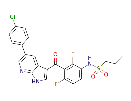 Molecular Structure of 918504-65-1 (N-(3-(5-(4-Chlorophenyl)-1H-pyrrolo[2,3-B]pyridine-3-carbonyl)-2,4-difluorophenyl)propane-1-sulfonaMide)