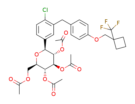 (2R,3R,4R,5S,6S)-2-(acetoxymethyl)-6-(4-chloro-3-(4-((1-( trifluoromethyl)cyclobutyl)methoxy)benzyl)phenyl)tetrahydro-2H-pyran-3,4,5-triyl triacetate