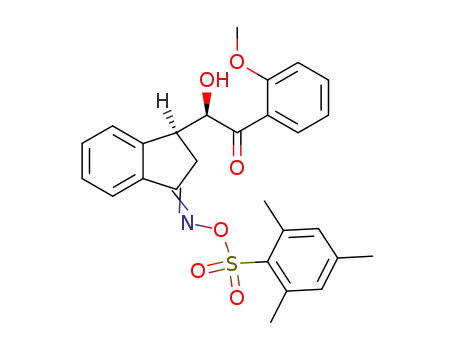 Molecular Structure of 393796-25-3 (1H-Inden-1-one,
2,3-dihydro-3-[(1R)-1-hydroxy-2-(2-methoxyphenyl)-2-oxoethyl]-,
1-[O-[(2,4,6-trimethylphenyl)sulfonyl]oxime], (3S)-)