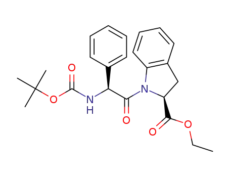 Molecular Structure of 1599453-94-7 ((S)-1-((S)-2-tert-butoxycarbonylamino-2-phenylacetyl)-2,3-dihydro-1H-indole-2-carboxylic acid ethyl ester)