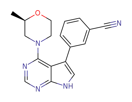 Molecular Structure of 1527474-16-3 ((R)-3-(4-(2-methylmorpholino)-7H-pyrrolo[2,3-d]pyrimidin-5-yl)benzonitrile)
