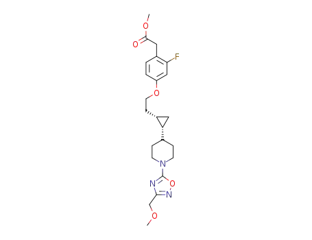 Molecular Structure of 1402555-27-4 (methyl(2-fluoro-4-{2-[(1S,2R)-2-{1-[3-(methoxymethyl)-1,2,4-oxadiazol-5-yl]piperidin-4-yl}cyclopropyl]ethoxy}phenyl)acetate)