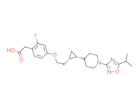 Molecular Structure of 1402555-41-2 (2-(2-fluoro-4-(2-((1S,2R)-2-(1-(5-isopropyl-1,2,4-oxadiazol-3-yl)piperidin-4-yl)cyclopropyl)ethoxy)phenyl)acetic acid)