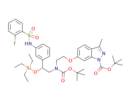 Molecular Structure of 1283128-39-1 ((R)-tert-butyl 6-(2-(tert-butoxycarbonyl-(2-(3-(2-fluorophenylsulfonamide)phenyl)-2-(triethylsilyloxy)ethyl)amino)ethoxy)-3-methylindazole-1-carboyxlate)