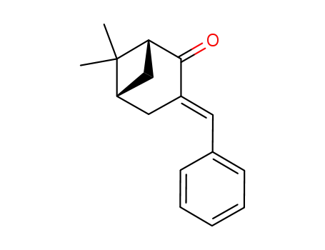 Molecular Structure of 118712-10-0 (Bicyclo[3.1.1]heptan-2-one, 6,6-dimethyl-3-(phenylmethylene)-,
(1R,3E,5R)-)