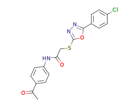 Molecular Structure of 84327-85-5 (N-(4-acetylphenyl)-2-{[5-(4-chlorophenyl)-1,3,4-oxadiazol-2-yl]sulfanyl}acetamide)