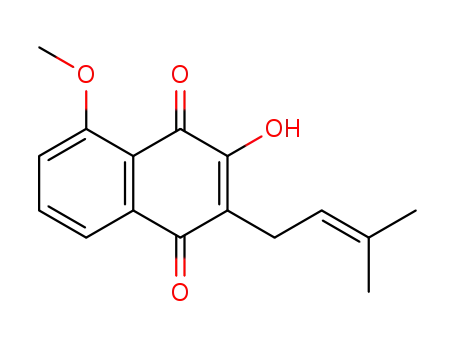 Molecular Structure of 61266-42-0 (1,4-Naphthalenedione, 2-hydroxy-8-methoxy-3-(3-methyl-2-butenyl)-)