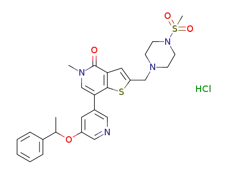 5-methyl-2-((4-(methylsulphonyl)piperazin-1-yl)methyl)-7-(5-(1-phenylethoxy)pyridin-3-yl)thieno[3,2-c]pyridin-4(5H)-one hydrochloride