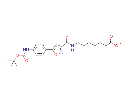 Molecular Structure of 1045792-87-7 (7-{[5-(4-tert-butoxycarbonylaminophenyl)isoxazole-3-carbonyl]amino}heptanoic acid methyl ester)