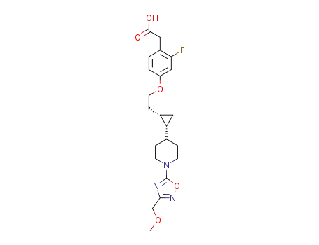 Molecular Structure of 1402555-28-5 ((2-fluoro-4-{2-[(1S,2R)-2-{1-[3-(methoxymethyl)-1,2,4-oxadiazol-5-yl]piperidin-4-yl}cyclopropyl]ethoxy}phenyl)acetic acid)