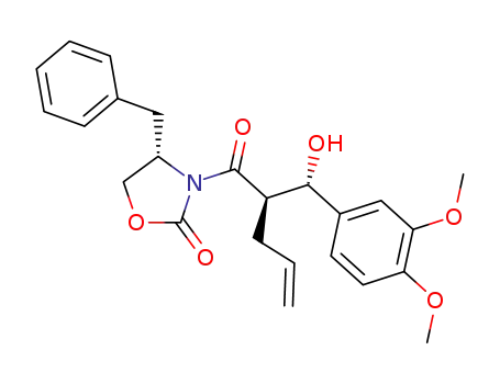 Molecular Structure of 566949-66-4 (2-Oxazolidinone,
3-[(2R)-2-[(S)-(3,4-dimethoxyphenyl)hydroxymethyl]-1-oxo-4-pentenyl]-4
-(phenylmethyl)-, (4S)-)