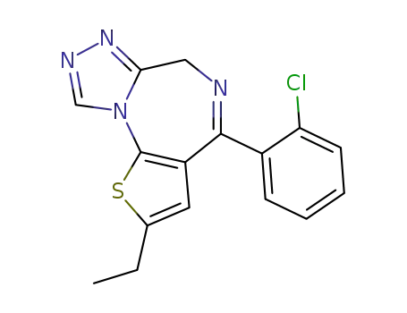 Molecular Structure of 40054-68-0 (4-(2-chlorophenyl)-2-ethyl-6H-thieno[3,2-f][1,2,4]triazolo[4,3-a][1,4]diazepine)