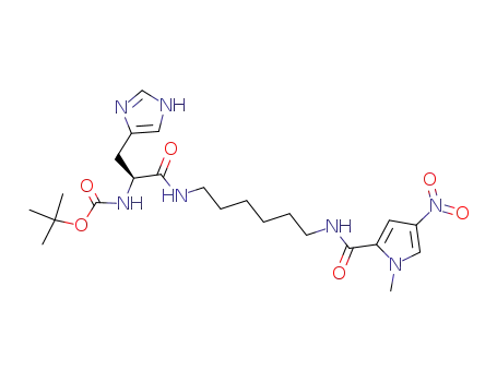 Molecular Structure of 875440-76-9 (Carbamic acid,
[(1S)-1-(1H-imidazol-4-ylmethyl)-2-[[6-[[(1-methyl-4-nitro-1H-pyrrol-2-yl)
carbonyl]amino]hexyl]amino]-2-oxoethyl]-, 1,1-dimethylethyl ester)