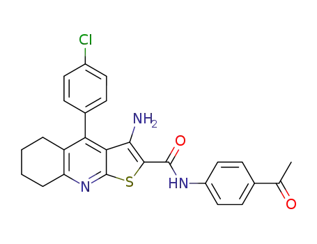Molecular Structure of 135747-46-5 (3-Amino-4-(4-chloro-phenyl)-5,6,7,8-tetrahydro-thieno[2,3-b]quinoline-2-carboxylic acid (4-acetyl-phenyl)-amide)