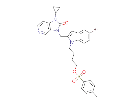 Molecular Structure of 1383451-33-9 (4-(5-bromo-2-((1-cyclopropyl-2-oxo-1H-imidazo[4,5-c]pyridin-3(2H)-yl)methyl)-1H-indol-1-yl)butyl 4-methylbenzensulfonate)