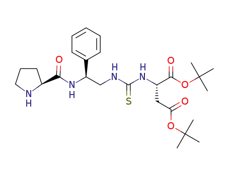 Molecular Structure of 1390672-84-0 ((S)-di-tert-butyl 2-{3-[(S)-2-phenyl-2-[(S)-pyrrolidine-2-carboxamido]ethyl]thioureido}succinate)