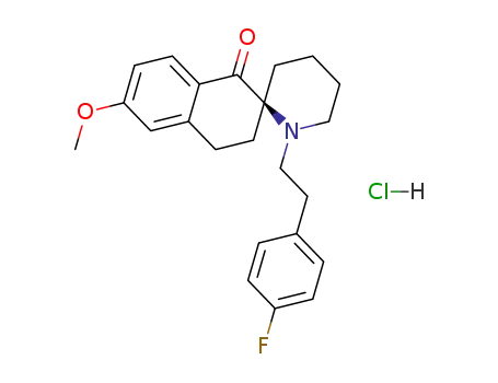 Molecular Structure of 1208109-99-2 ((2S)-1'-[2-(4-fluorophenyl)ethyl]-6-methoxy-3,4-dihydro-1H-spiro[naphthalene-2,2'-piperidin]-1-one hydrochloride)