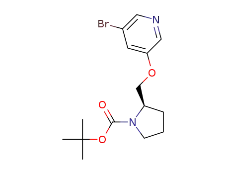 Molecular Structure of 228867-10-5 ((R)-2-((5-bromopyridin-3-yloxy)methyl)pyrrolidine-1-carboxylic acid tert-butyl ester)