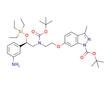 Molecular Structure of 1221179-29-8 (tert-butyl (R)-6-[2-[N-((2-(3-aminophenyl)-2-((triethylsilyl)oxy)ethyl)-N-(tert-butoxycarbonyl)amino)]ethoxy]-3-methyl-1H-indazole-1-carboxylate)