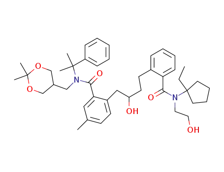 Molecular Structure of 179096-72-1 (N-(1-ethylcyclopentyl)-[2-(4-{2-[(2,2-dimethyl[1,3]dioxan-5-yl)methyl](1-methyl-1-phenylethyl)carbamoyl}-4-methylphenyl)-3-hydroxybutyl]-N-(2-hydroxyethyl)benzamide)