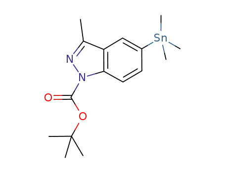 Molecular Structure of 855292-59-0 (1H-Indazole-1-carboxylic acid, 3-methyl-5-(trimethylstannyl)-,
1,1-dimethylethyl ester)