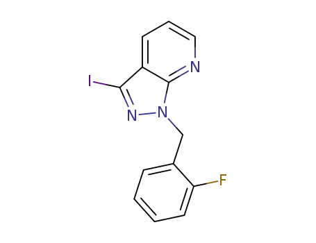 Molecular Structure of 1313738-72-5 (1-(2-Fluorobenzyl)-3-iodo-1H-pyrazolo[3,4-b]pyridine)
