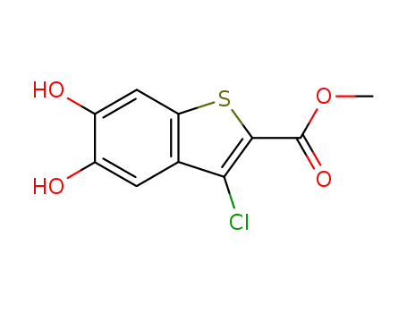 Molecular Structure of 591742-16-4 (Benzo[b]thiophene-2-carboxylic acid, 3-chloro-5,6-dihydroxy-, methyl
ester)