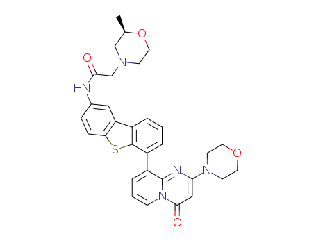 Molecular Structure of 1257234-97-1 (2-[(2R)-2-methylmorpholin-4-yl]-N-[6-(2-morpholin-4-yl-4-oxopyrido[1,2-a]pyrimidin-9-yl)dibenzothiophen-2-yl]acetamide)