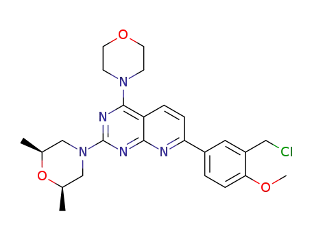 Molecular Structure of 938443-29-9 (7-(3-chloromethyl-4-methoxy-phenyl)-2-((2S,6R)-2,6-dimethyl-morpholin-4-yl)-4-morpholin-4-yl-pyrido[2,3-d]pyrimidine)